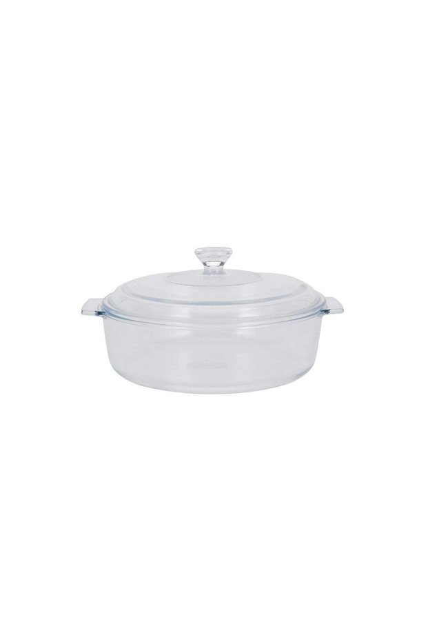 Royalford 1.7 L Round Borosilicate Glass Baking Dish | With Lid, Easy-Grab Handles, Knob, Oven, Dis