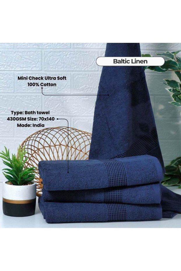 Mini Checks Bath Towels 100% Cotton Ultra Soft, Super Absorbent, Antibacterial Treatment And Dry Qu