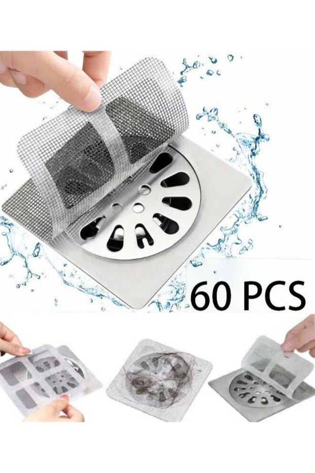Disposable Hair Drain Stickers, 60pcs Bathroom Drain Hair Catcher, Square Shower Drain Hair Catcher