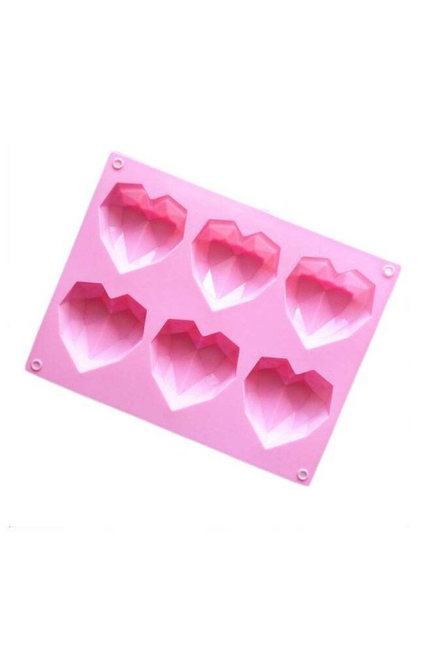 6-In-1 Heart Shape Silicone Mold For Baking Mousse Cake Pink 22 x 17 x 2cm