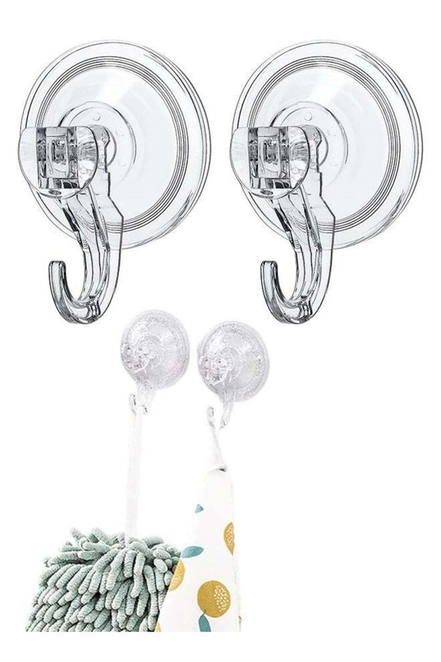 Clear Suction Hooks, 2 Pack, Powerful Push and Lock Vacuum Cups, Multi-Purpose for Kitchen, Bathroo
