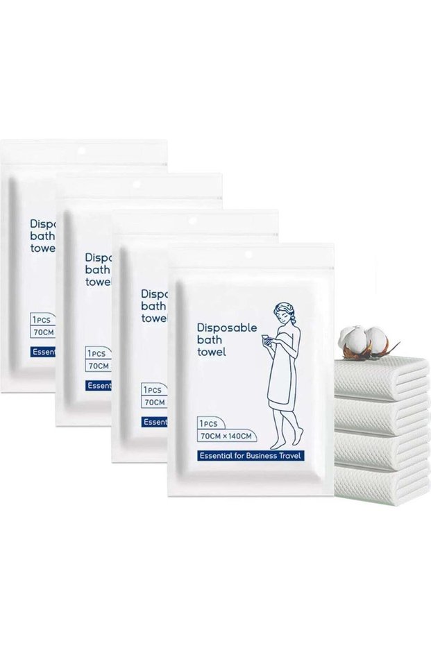 Disposable Bath Towels 4 Pcs, 55" x 27.5" Individually Wrapped, Large Thick Absorbent Non-Woven Tow