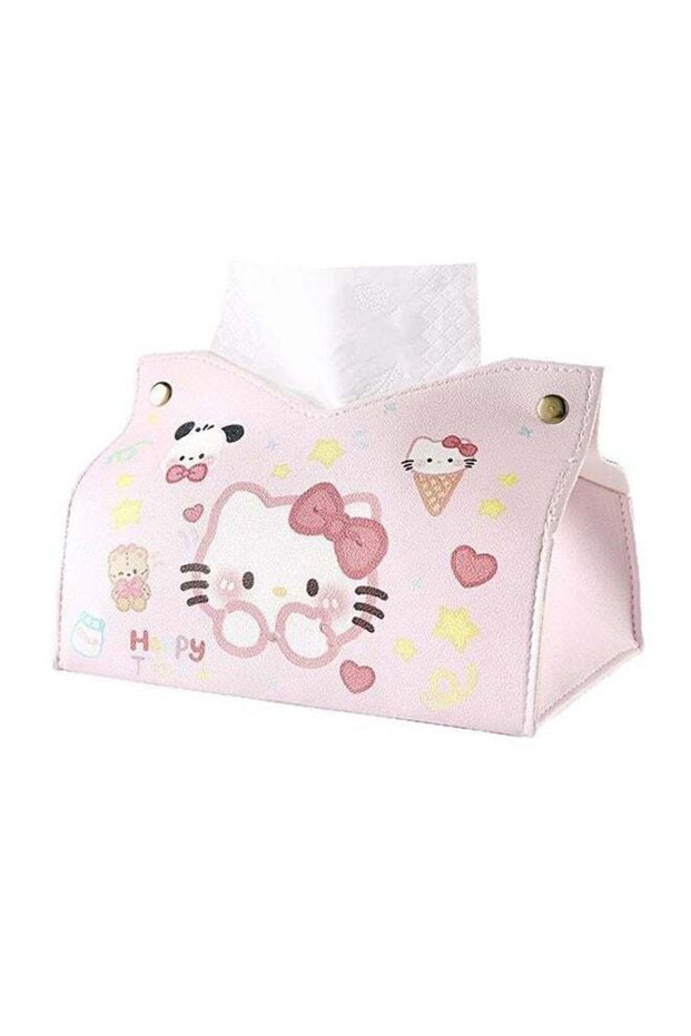 Cartoon Cute Tissue Box Cover, PU Leather Waterproof Sofa Table Desk Organizer for Living Room, Bed