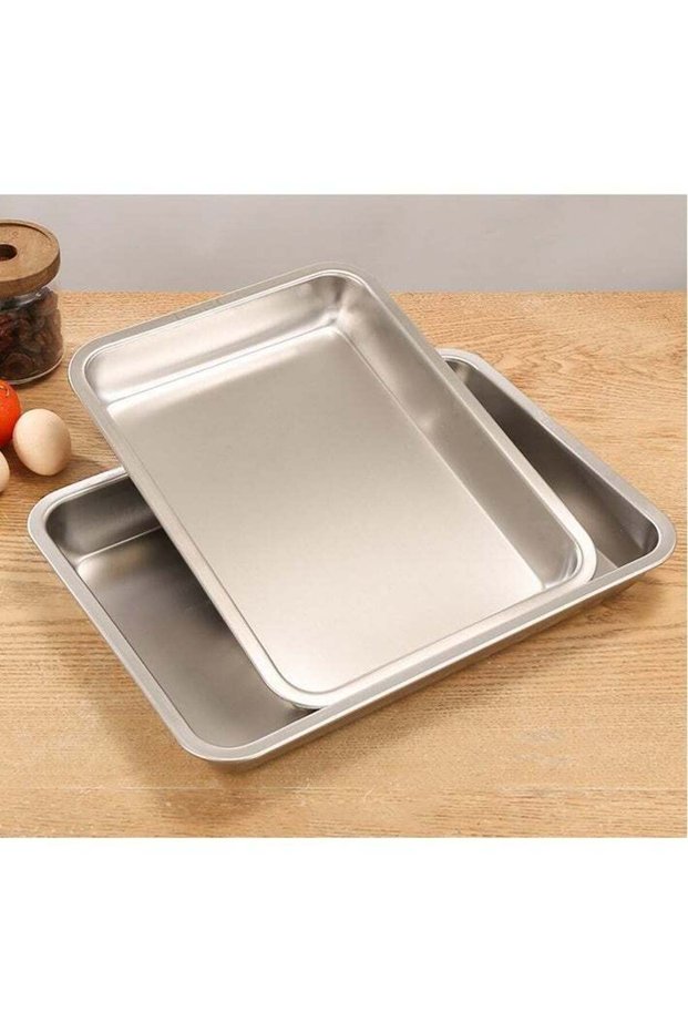 Thickened Stainless Steel Rectangular Serving Trays – 39.5x29.5x4.8cm Deep Metal Trays, 2-Piece Set