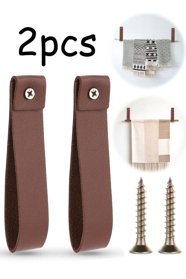 2 Pcs PU Leather Wall Hooks, 1 x 4.7 Inches Leather Wall Hanging Strap Leather Hook Lanyard Wall Mo