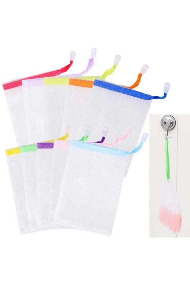 10 Pcs exfoliating mesh soap bags, double-layer thickened foam mesh soap storage bags, drawstring