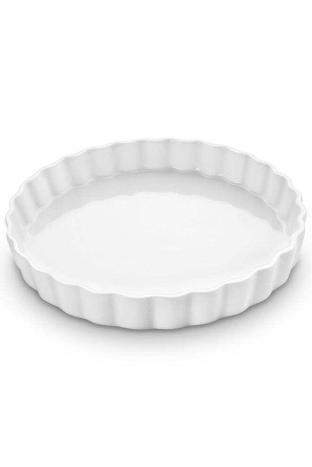 22cm Ceramic Quiche Dish – 8.7inch Large White Round Rim Baking Dish – Oven, Microwave & Dishwasher