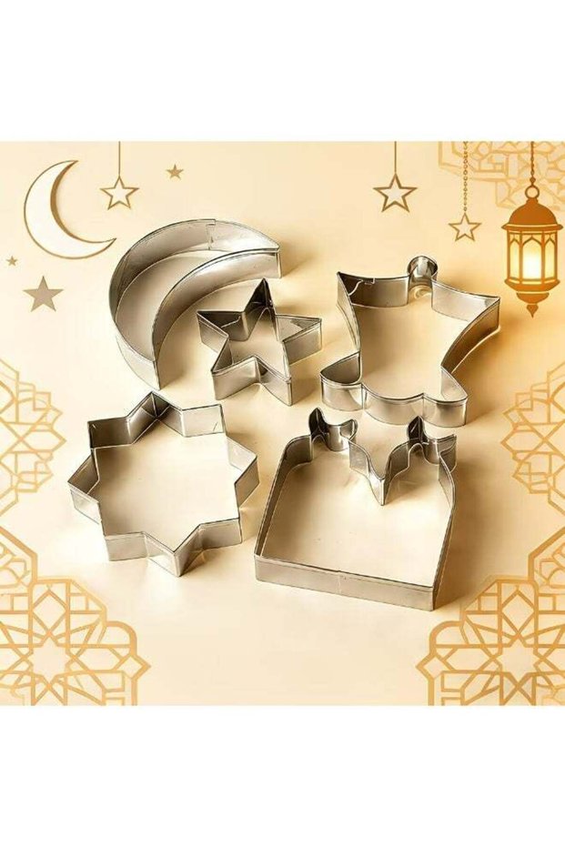 5pcs Eid Stainless Steel Fondant Cookie Cutter Set, DIY Cake Baking Tools, Moon, Octagonal Star, St