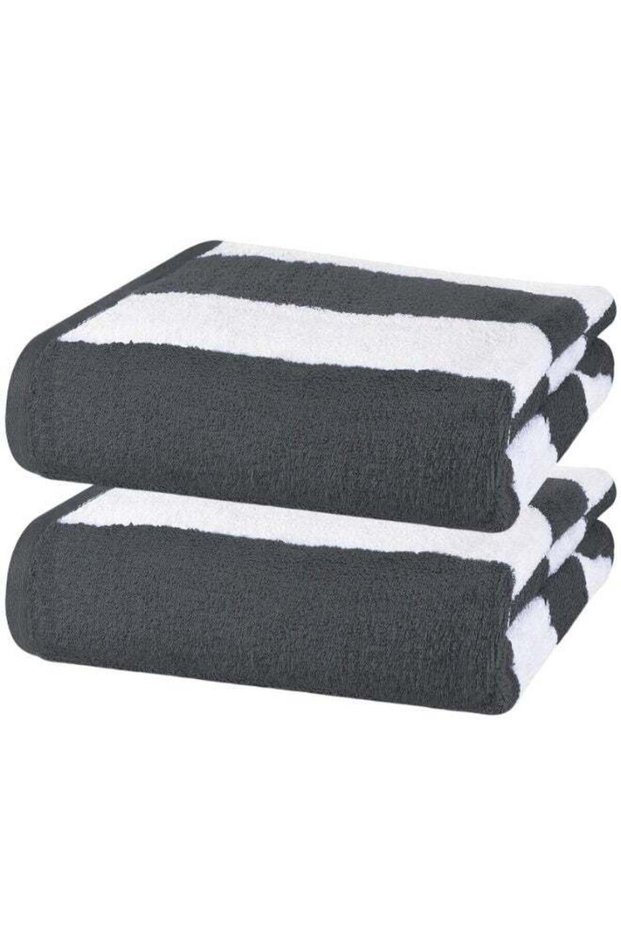 2-Pc 100% Cotton Beach Towels 30x60 Inch Cabana Stripe Pool Towels Cotton Bath Sheets 76x152 cm Hig