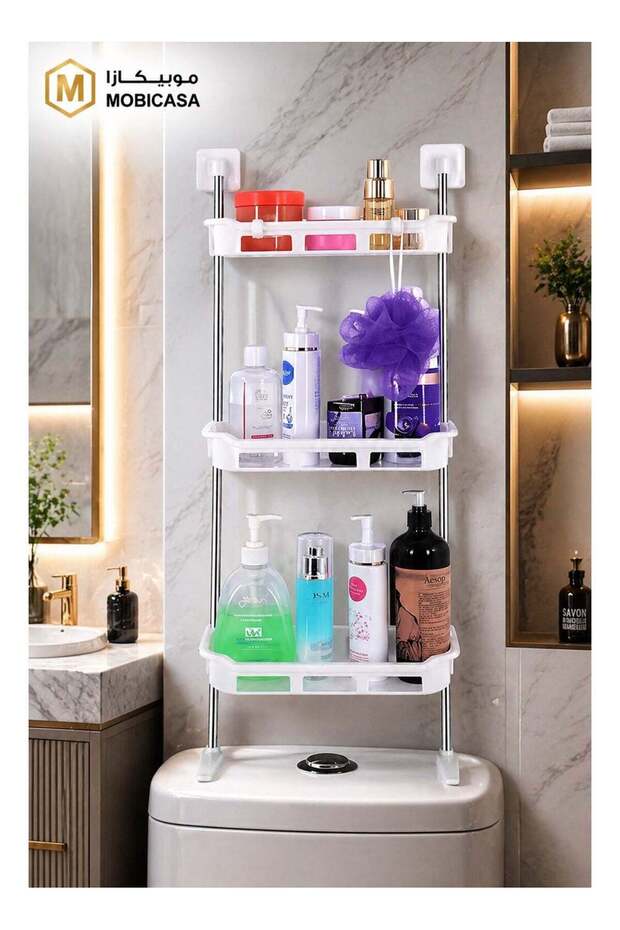 3-Tier Bathroom Storage Rack No Drill – Over Toilet Organizer with Strong Adhesive & Waterproof Des