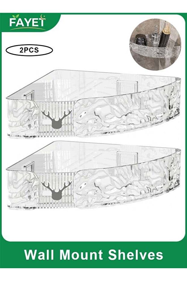 2 Pack Wall Mount Corner Shelves, Space-Saving Floating Shelves with Raised Guard Rails for Bathroo