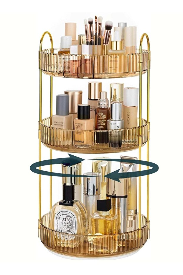 Rotating Makeup Organizer with Makeup Brush Holder, Save 80% of Vanity Space with Luxury Cosmetic O