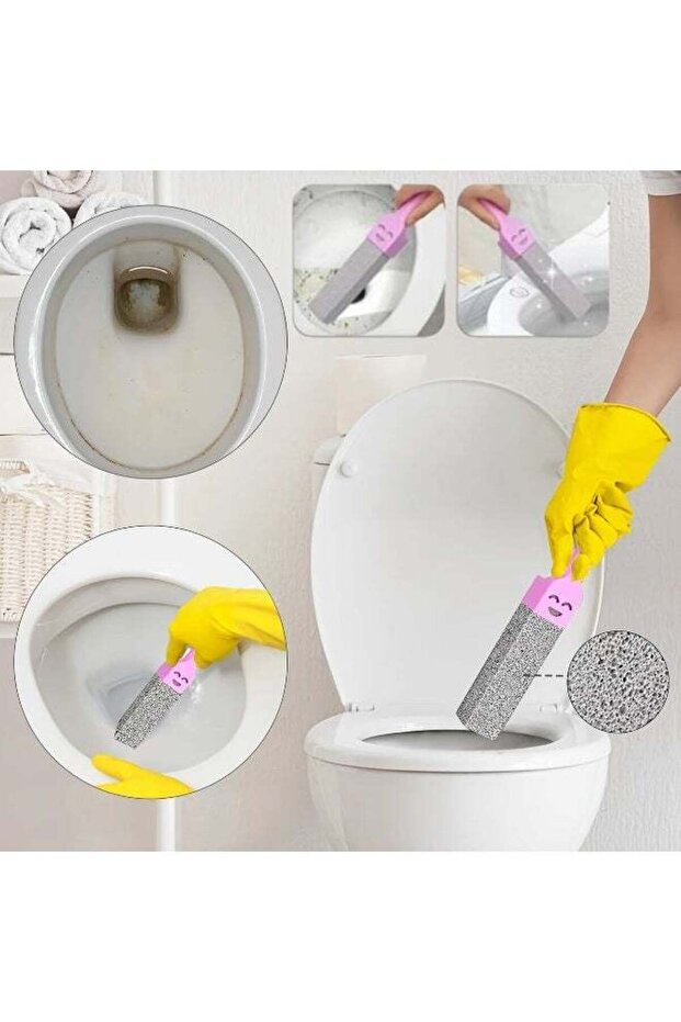 Set of 2pcs (limestone + handle), long handled limestone toilet brush, cleaning brush, no dead end