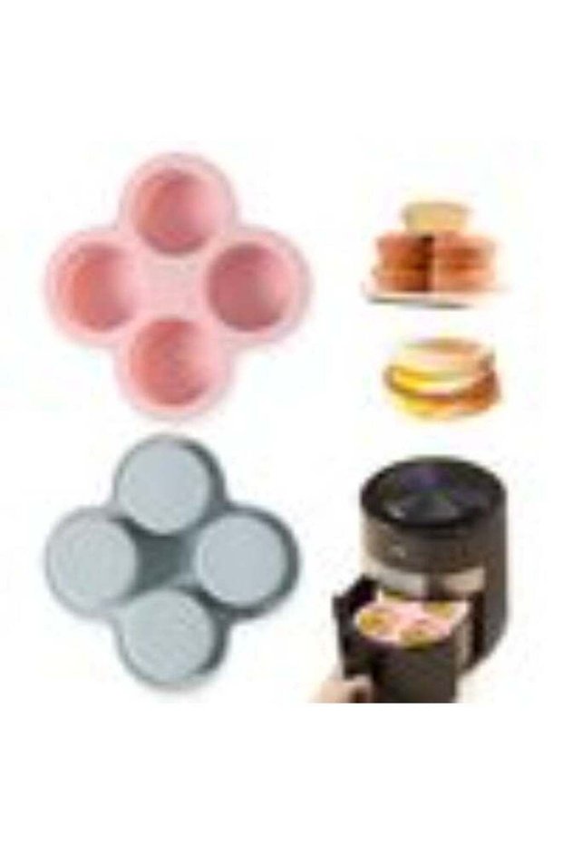 2 Pcs Reusable Silicone Air Fryer Cakes Molds, 4 Cavity Non-Stick Baking Pan, Muffin & Hamburger Bu