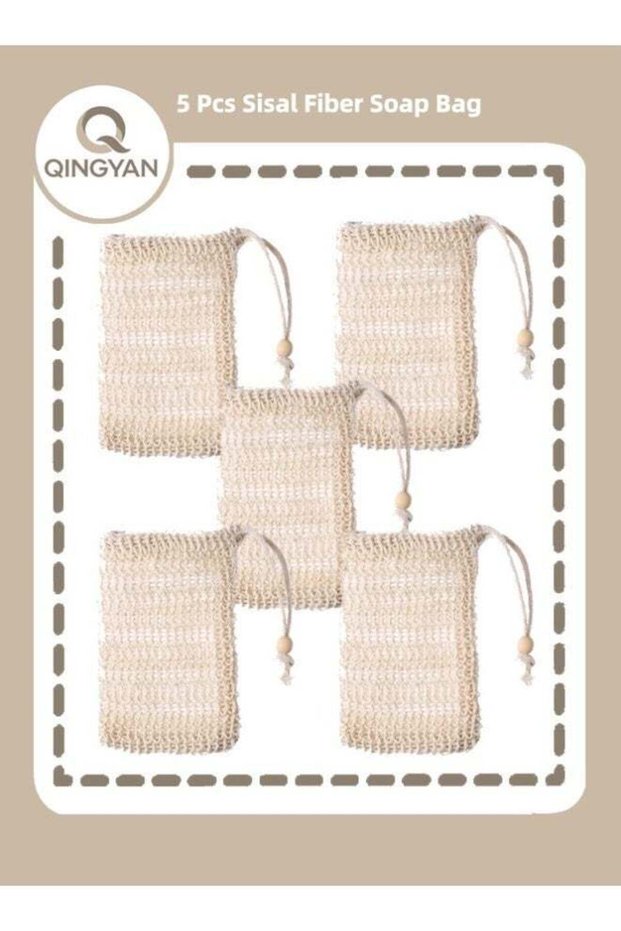 5 Pcs Sisal Fiber Soap Bag, Exfoliating Soap Pouch with Drawstring, for Exfoliating Shower Scrubber