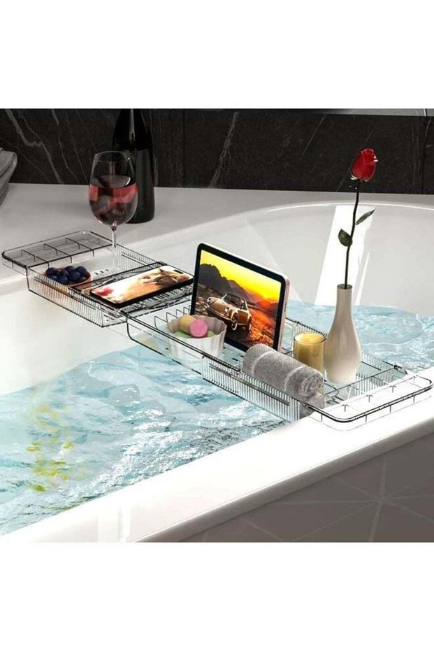 Expandable Acrylic Bathtub Tray for Tub, Bath Caddy Tray Table for Bathtub, Adjustable from 22 to 3