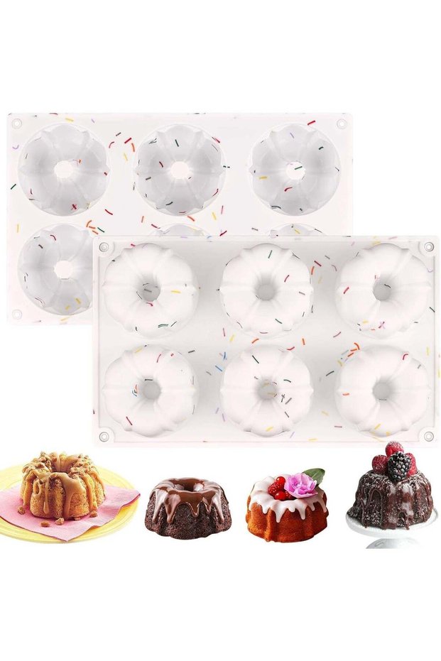 2 Pcs Mini Fluted Tube Cake Pan, 6 Cavity Non Stick Silicone Baking Mold for Cupcakes Donuts Muffin