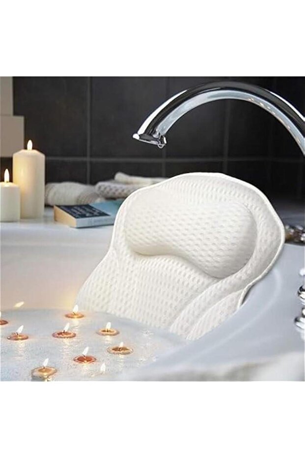 Luxury Bath Pillow, Ergonomic Bathtub Spa Pillow with 4D Air Mesh Technology and 6 Suction Cups, He