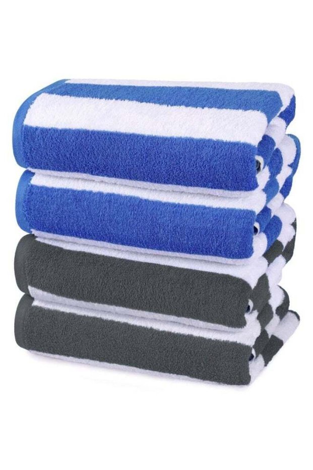 Pack of 4 Beach Towels 30x60 Inch Cabana Stripe Pool Towels 100% Cotton Bath Sheets 76x152 cm Highl