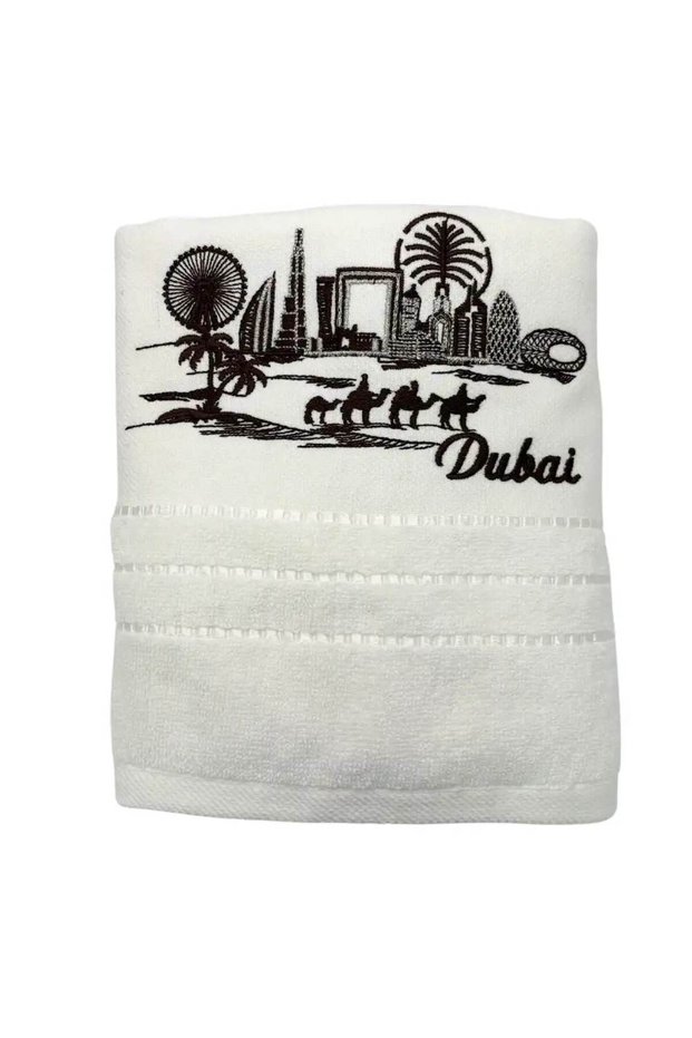 Kovar Soft And Quick Drying Face And Hand Towel With Dubai Souvenir Prints- White