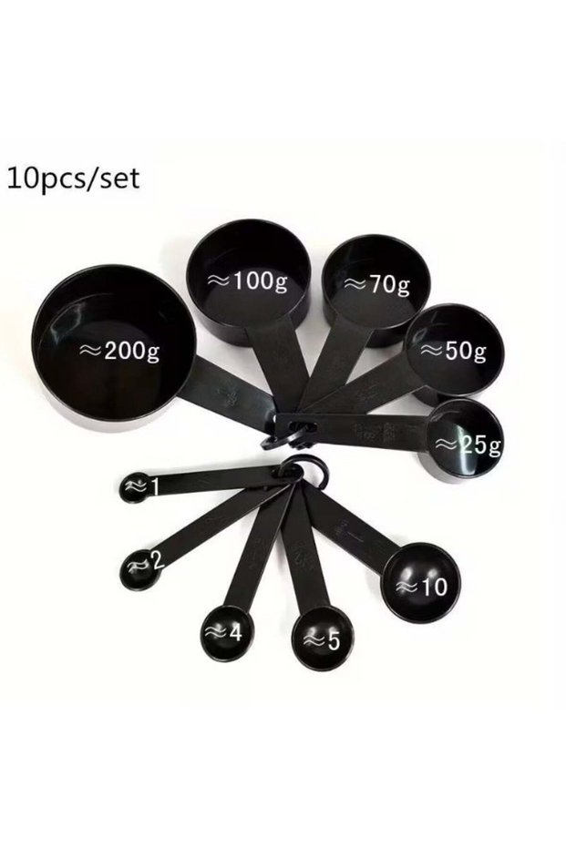 10pcs Black Plastic Measuring Cups and Spoons Set - Kitchen Baking Tools for Precise Ingredient Mea