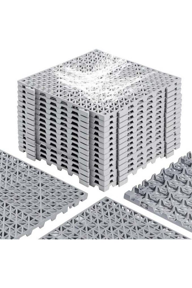 12 Pcs Drainage Interlocking Floor Tiles, PVC Splicing Modular Cushion Mats, Square Splicing Rubber