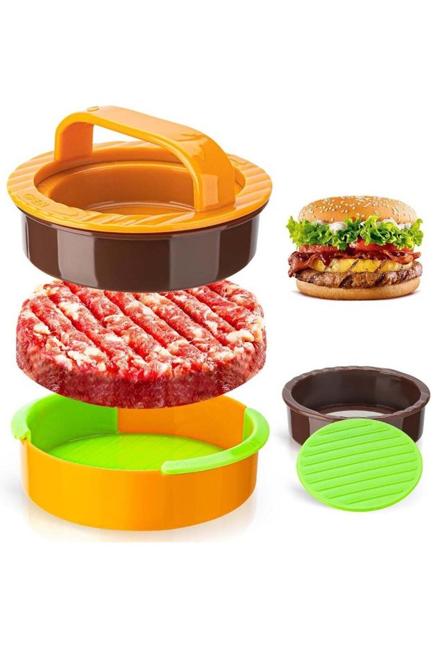 Upgraded 3 in 1 Non-Stick Hamburger Press Patty Maker, Durable Burger Press for Stuffed Burgers, Sl