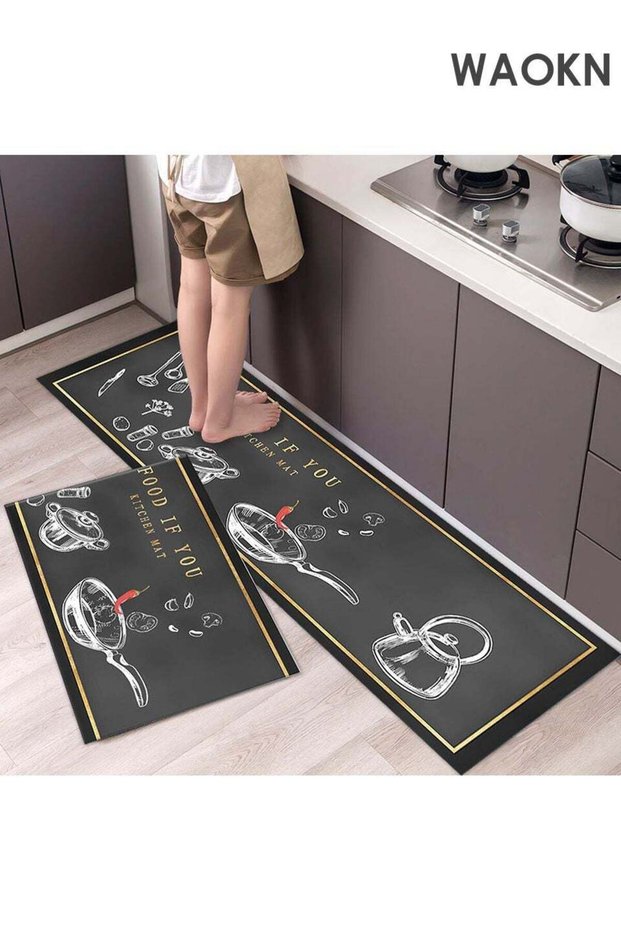 2-Piece Geometric Pattern Kitchen Rugs Mats,40*60cm+40*120cm, Home Decor Accessories Non-Slip Water