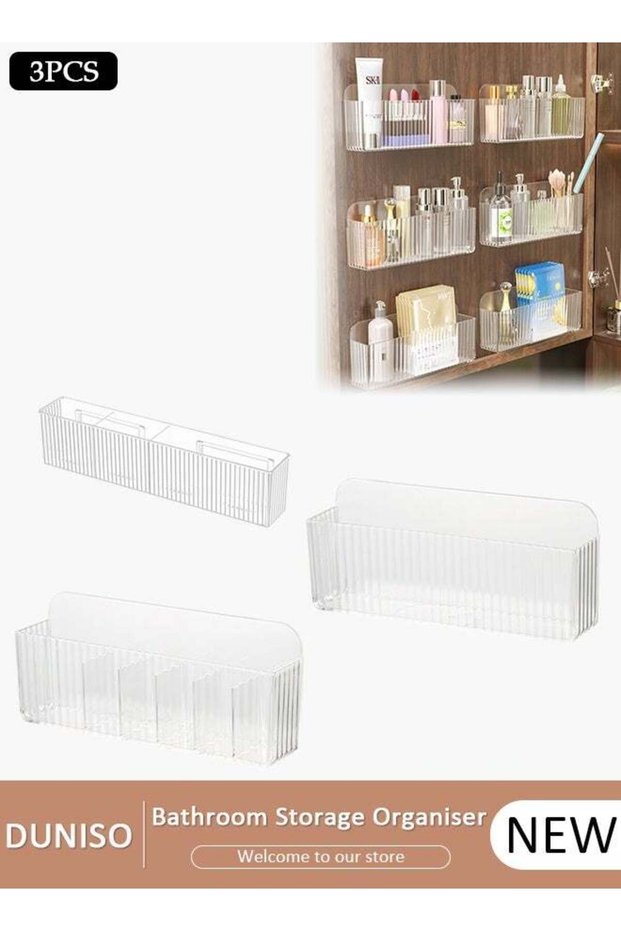 3 PCS Wall-Mounted Bathroom Organizer, Clear organizers and storage, Shower Organizer,Plastic Stora