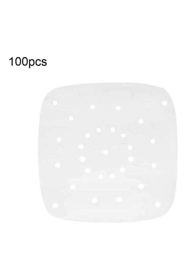 100-Piece Perforated Square Non-Stick Air Frying Paper White 7inch