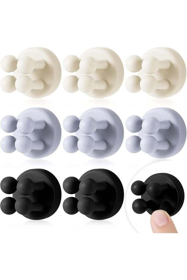 9 Pcs Waterproof Adhesive Silicone Hooks - Self-Adhesive Utility Hooks for Towel, Key, Cable - Perf
