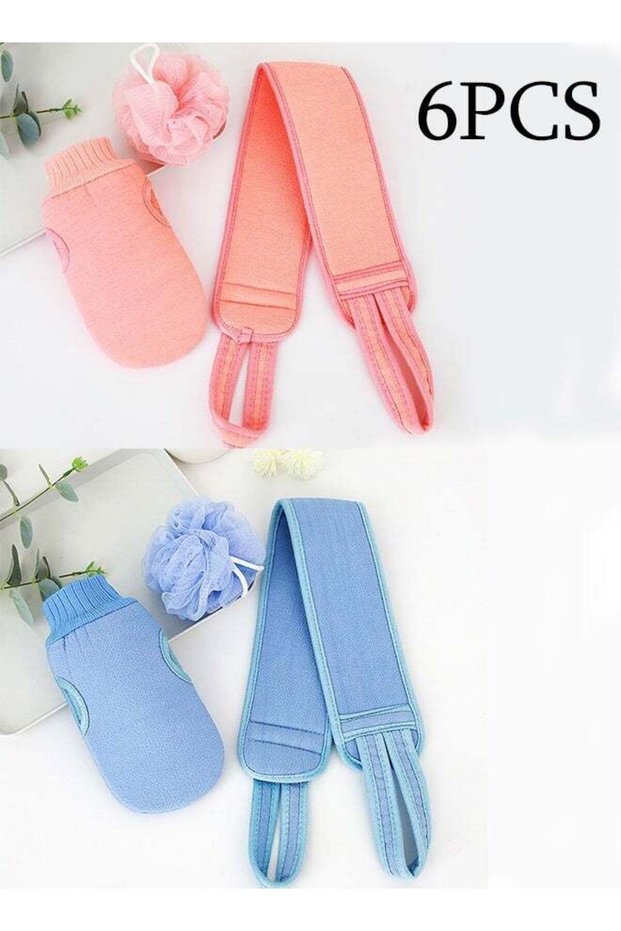 6Pcs Bath Set, Exfoliating Gloves, Long Back Scrub Towel and Bath Sponge, Body Cleansing and Scrubb