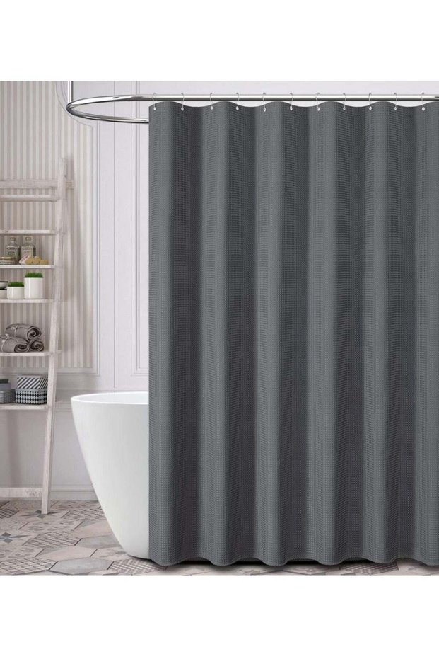 Grey Shower Curtain - Waffle Textured Heavy Duty Thick Fabric Shower Curtains for Bathroom, 256GSM