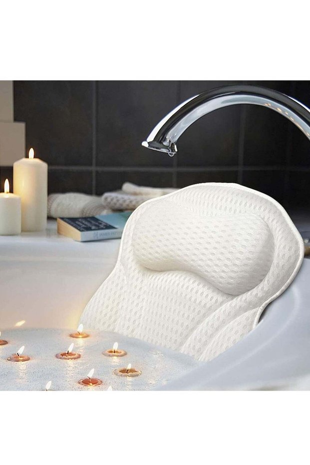 Ergonomic 4D Air Mesh Bathtub Spa Pillow for Tub Neck and Back Support