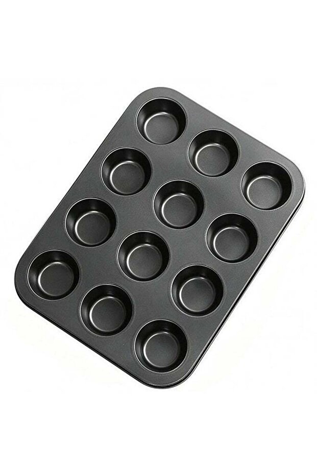 12 Cup Nonstick Carbon Steel Muffin Baking Pan, Grey Round Cupcake Bakeware Mold