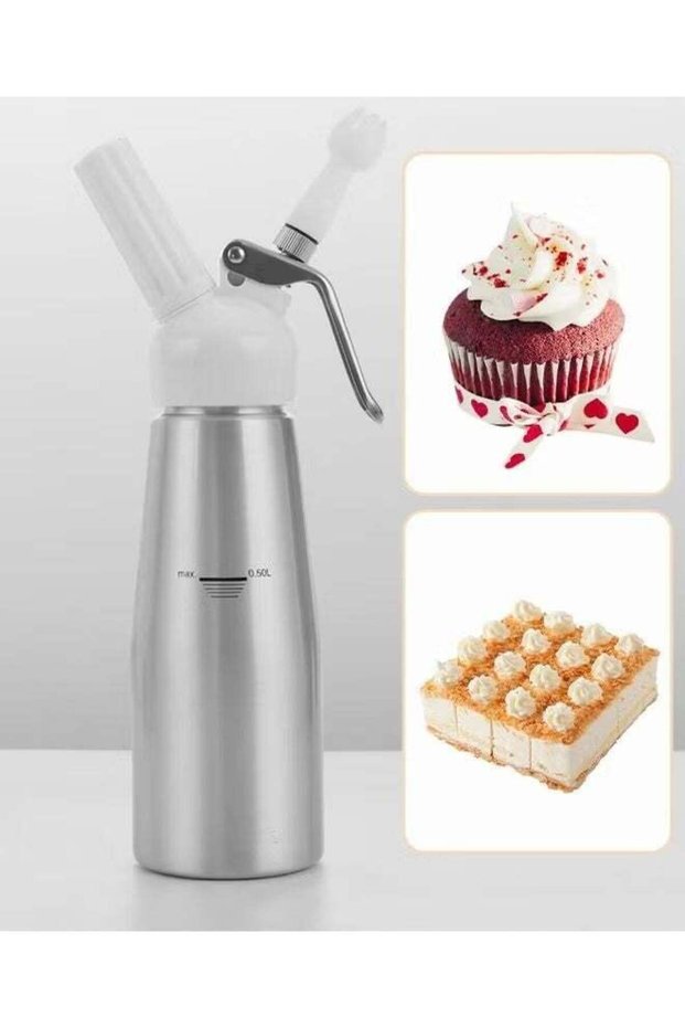 Whipped Cream Dispenser,500ML Aluminum Culinary Canister Cream Whipper With 3 Decorating Nozzles Cr