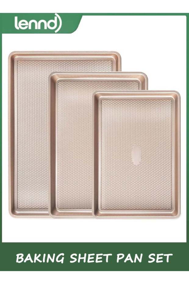 Baking Sheet Pan Set of 3, Cookie Sheets for Oven, Nonstick Half/Quarter/Jelly Roll Pans with Diamo