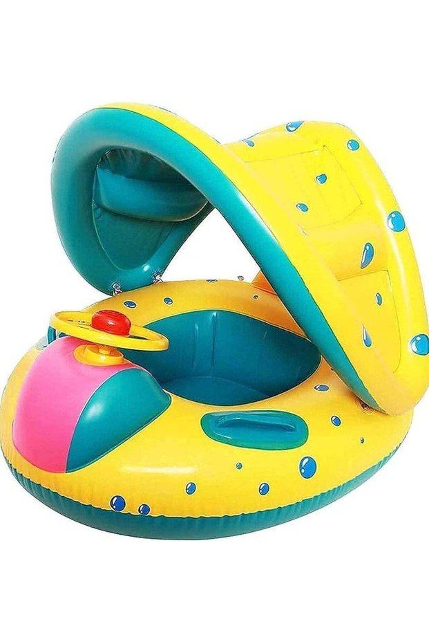 Baby Inflatable Swimming Ring with Adjustable Sun Shade Pool Float Baby Inflatable Swimming Floats