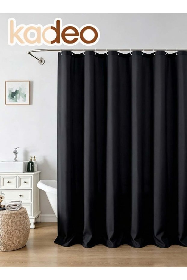 Black PEVA Shower Curtain 180×180cm, Waterproof Bathroom Curtain, Eco-Friendly Mildew Resistant Bat
