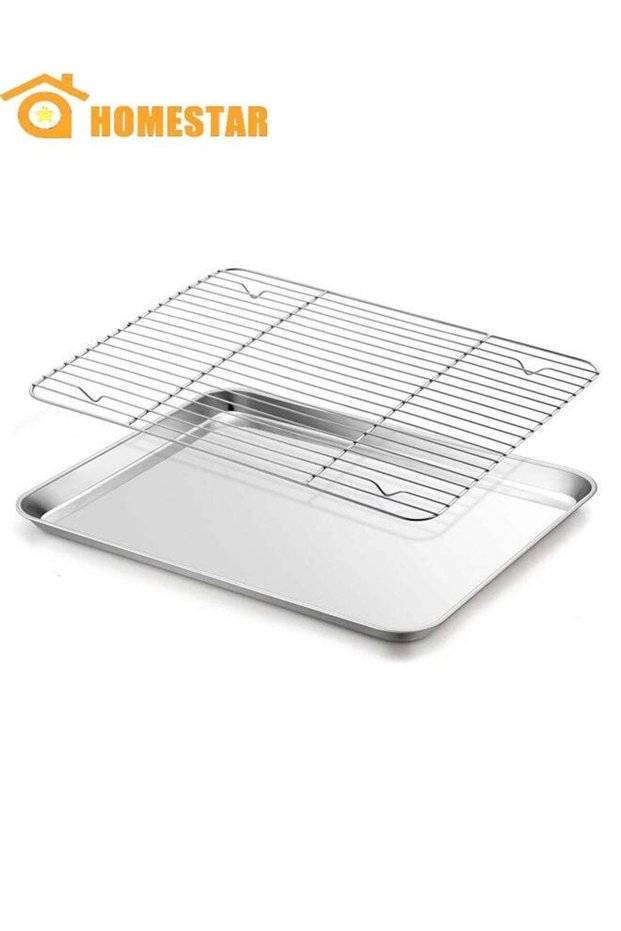 Baking Pan with Rack Set, Stainless Steel Toaster Oven Baking Pan with Cooling Rack, Healthy, Non T