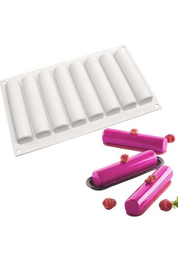 3D Long Mousse Silicone Molds, Baking Mold for Cake, Fondant, Pastry, Chocolate - 8-Cavity French D