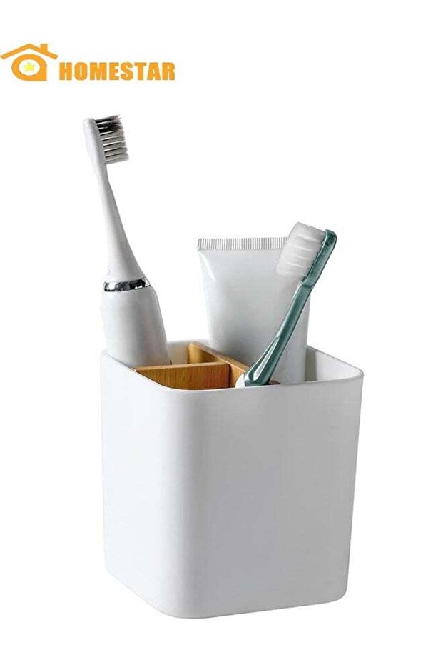 Bamboo Toothbrush Holder for Bathrooms, 3 Slots Toothbrush and Toothpaste Holder Bathroom Counter O