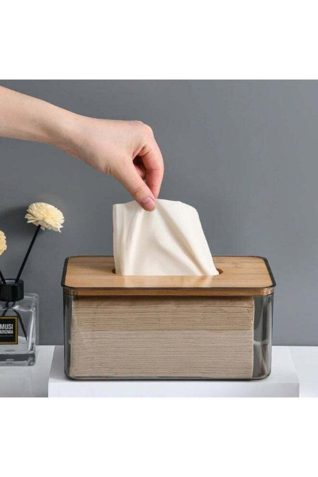 ADAK Clear Acrylic Tissue Box with Bamboo Lid – Modern Transparent Tissue Holder for Bathroom, Kitc