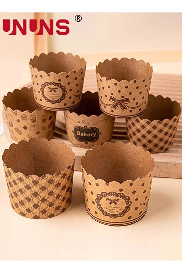 Cupscake,200Pcs Paper Baking Cups,Brown Kraft Paper Muffins Liners Cupcake,Five Different Pattern G