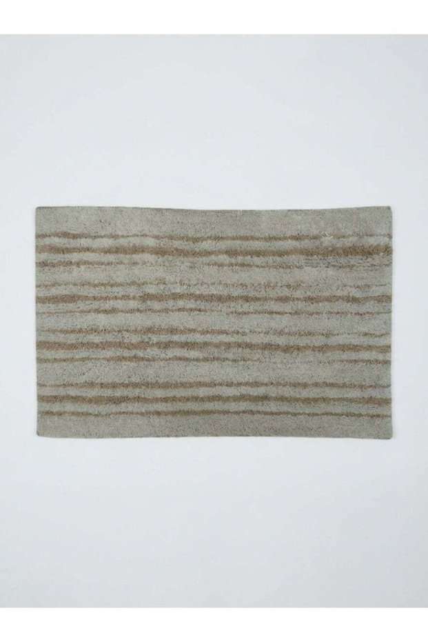 50 x 80 cm Lines Tufted Cotton Bathmat in Beige Soft as a Blanket, Anti-Skid Quick Dry Absorbent Lu