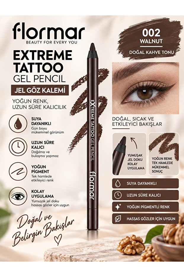 Extreme Tattoo - 002 Walnut - 1.2 g – Waterproof, Intensely Pigmented, Long-Lasting Gel Pen for All-Day Wear