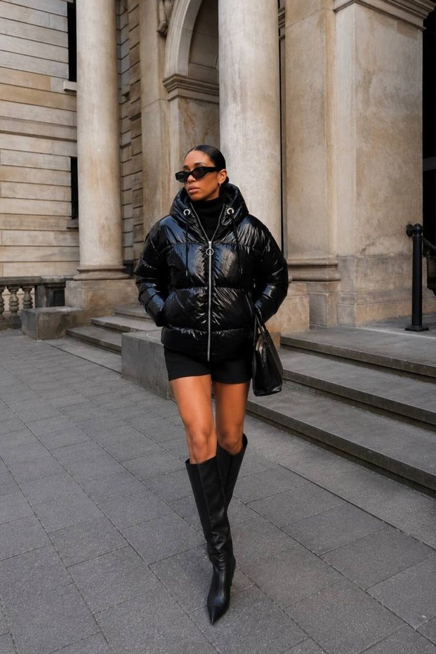 New Season Hooded Zipper Detailed Shiny Black Women's Coat 52111002
