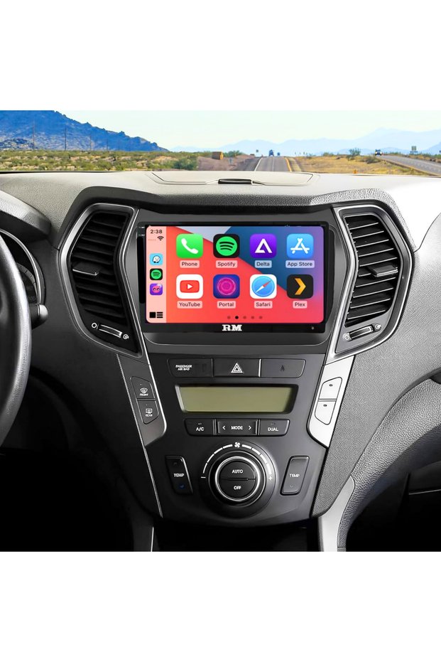 شاشة أندرويد من Roadmaster لسيارة هيونداي سانتافي موديل 2013-2018 مع إطار، تدعم كار بلاي لاسلكي وأندرويد أوتو، وكاميرا خلفية مدمجة بتقنية AHD.