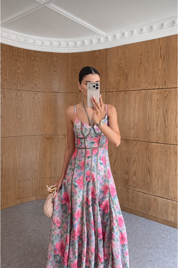Pink Dress with Chest Underwire and Ribbed Details