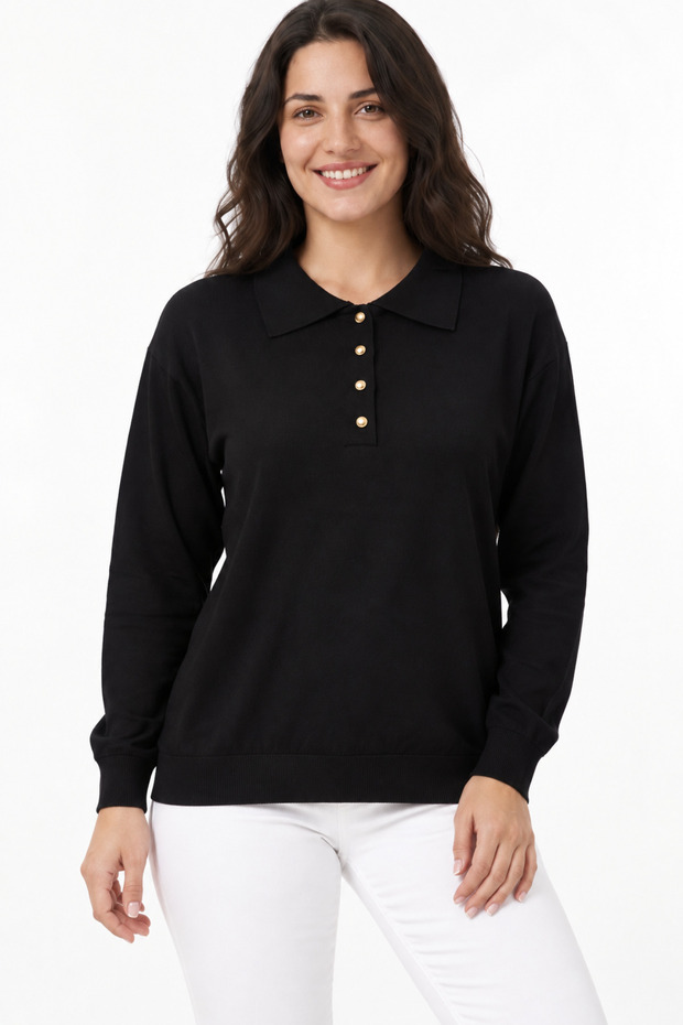 Women's Polo Neck Mercerized Knitwear Blouse